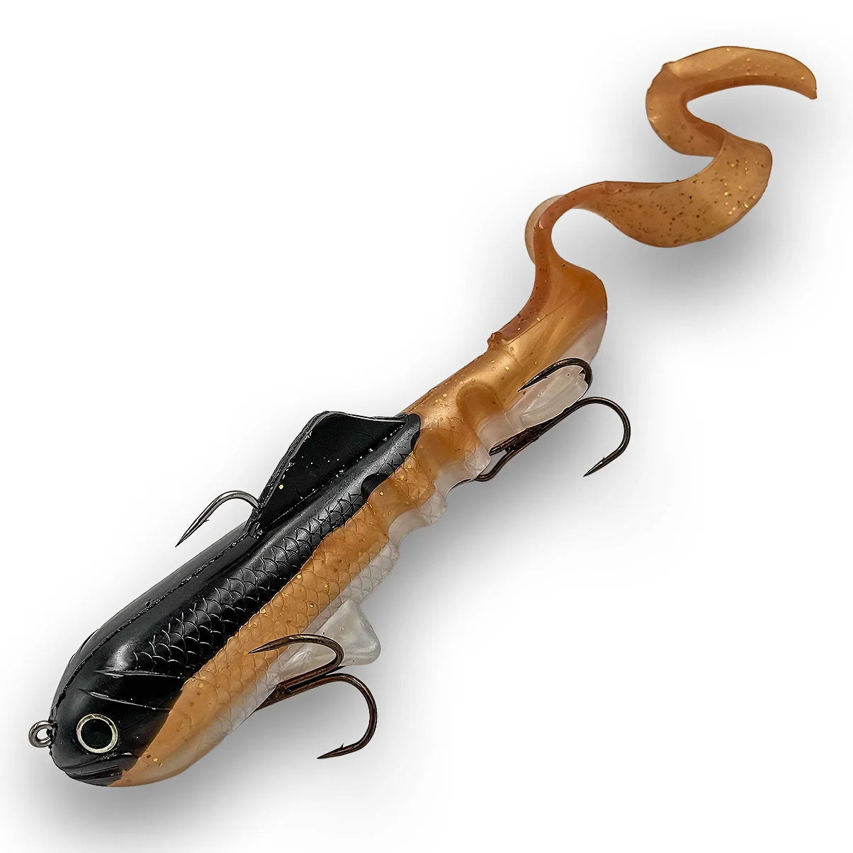 Mag Super D 8 oz musky swimbait in Black Gold White